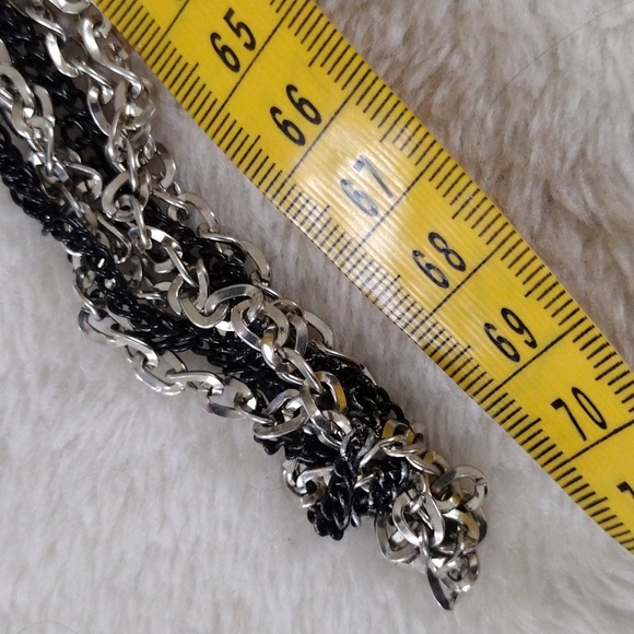 Women Multi String Necklace Black Silver Multilayer Long Chain Size 70' - Picture 6 of 7
